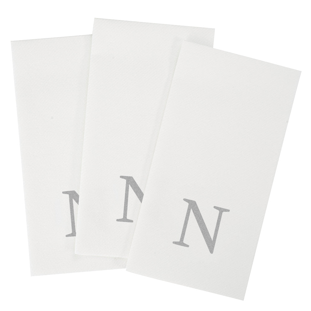 Luxenap Rectangle Silver Letter N White Paper Linen-Feel Guest Towel / Napkin - Air Laid, Sans Serif Font - 15 3/4" x 8" - 2000 count box