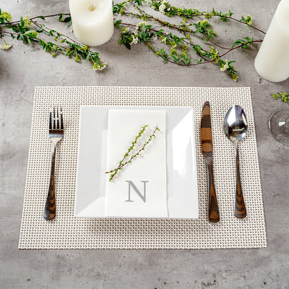 Luxenap Rectangle Silver Letter N White Paper Linen-Feel Guest Towel / Napkin - Air Laid, Sans Serif Font - 15 3/4" x 8" - 2000 count box