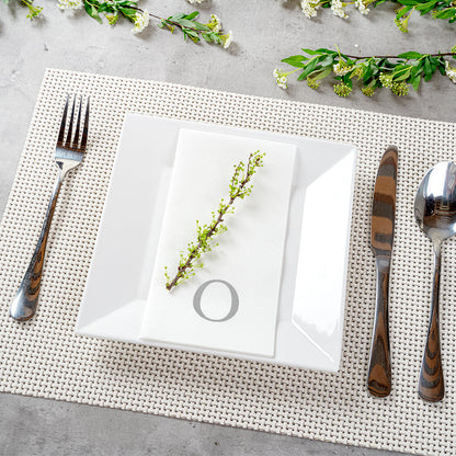 Luxenap Rectangle Silver Letter O White Paper Linen-Feel Guest Towel / Napkin - Air Laid, Sans Serif Font - 15 3/4" x 8" - 50 count box