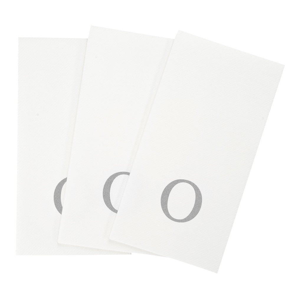 Luxenap Rectangle Silver Letter O White Paper Linen-Feel Guest Towel / Napkin - Air Laid, Sans Serif Font - 15 3/4" x 8" - 50 count box