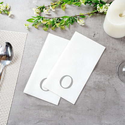 Luxenap Rectangle Silver Letter O White Paper Linen-Feel Guest Towel / Napkin - Air Laid, Sans Serif Font - 15 3/4" x 8" - 50 count box