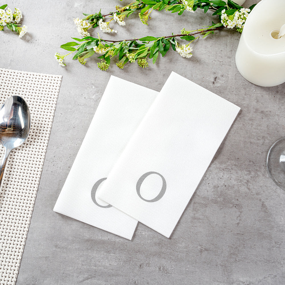 Luxenap Rectangle Silver Letter O White Paper Linen-Feel Guest Towel / Napkin - Air Laid, Sans Serif Font - 15 3/4" x 8" - 2000 count box