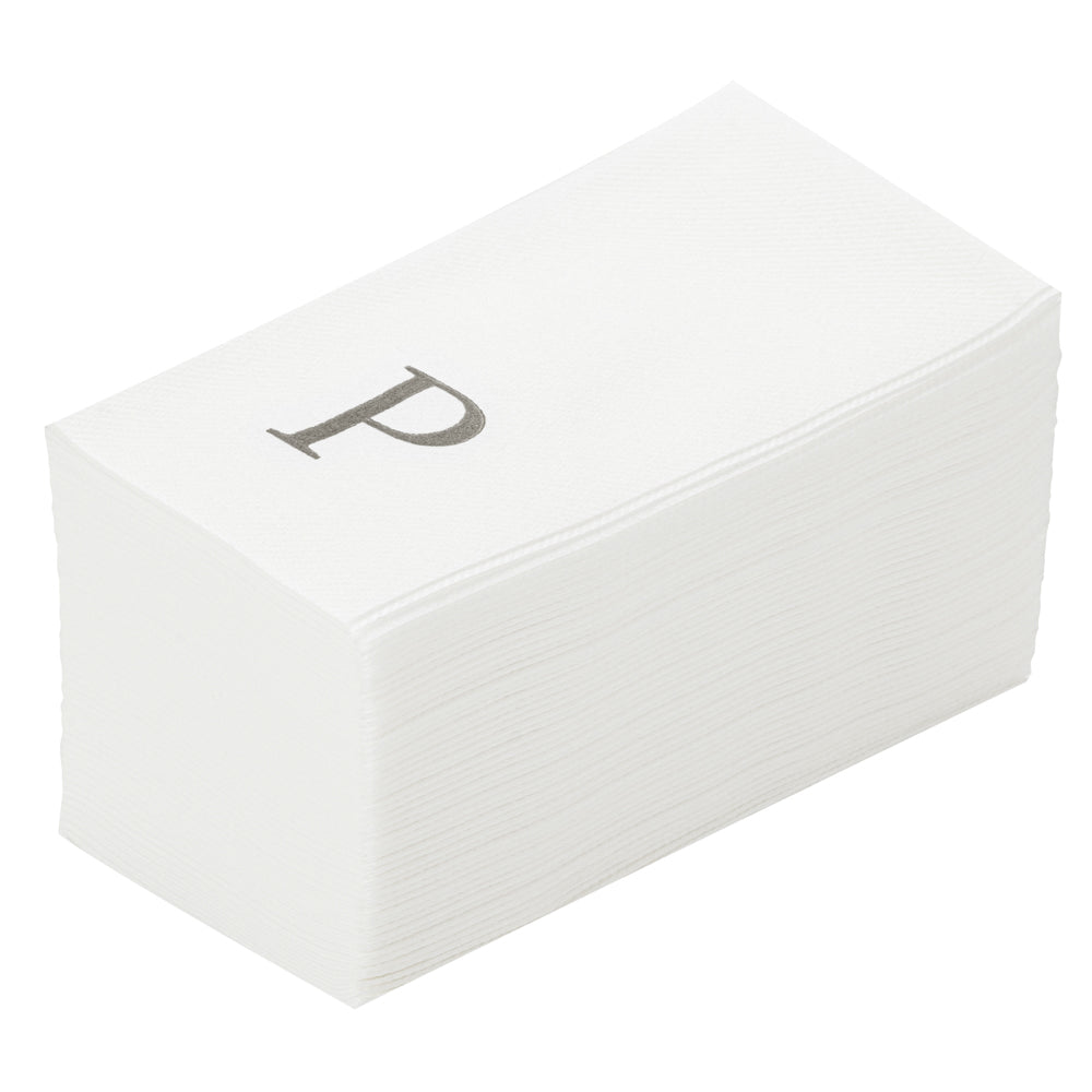 Luxenap Rectangle Silver Letter P White Paper Linen-Feel Guest Towel / Napkin - Air Laid, Sans Serif Font - 15 3/4" x 8" - 50 count box