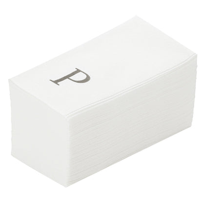 Luxenap Rectangle Silver Letter P White Paper Linen-Feel Guest Towel / Napkin - Air Laid, Sans Serif Font - 15 3/4" x 8" - 50 count box