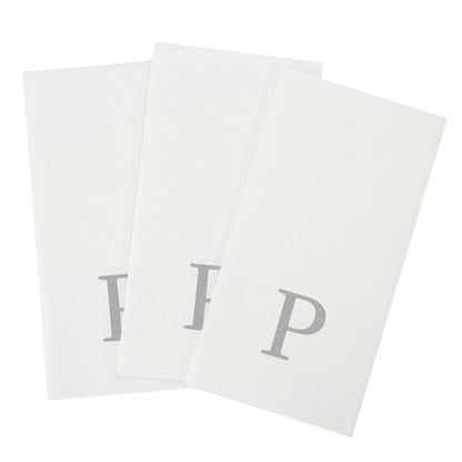 Luxenap Rectangle Silver Letter P White Paper Linen-Feel Guest Towel / Napkin - Air Laid, Sans Serif Font - 15 3/4" x 8" - 50 count box