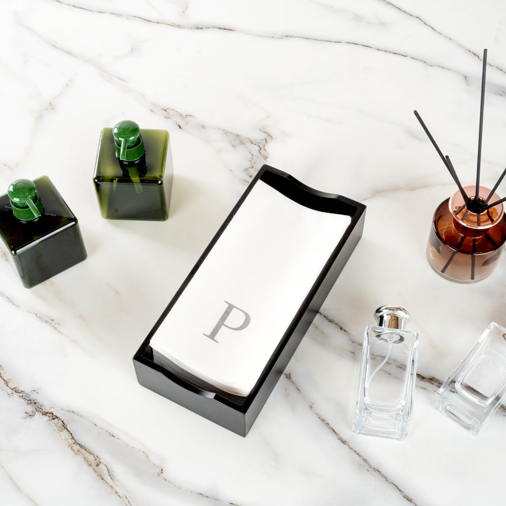Luxenap Rectangle Silver Letter P White Paper Linen-Feel Guest Towel / Napkin - Air Laid, Sans Serif Font - 15 3/4" x 8" - 50 count box