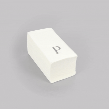 Luxenap Rectangle Silver Letter P White Paper Linen-Feel Guest Towel / Napkin - Air Laid, Sans Serif Font - 15 3/4" x 8" - 2000 count box