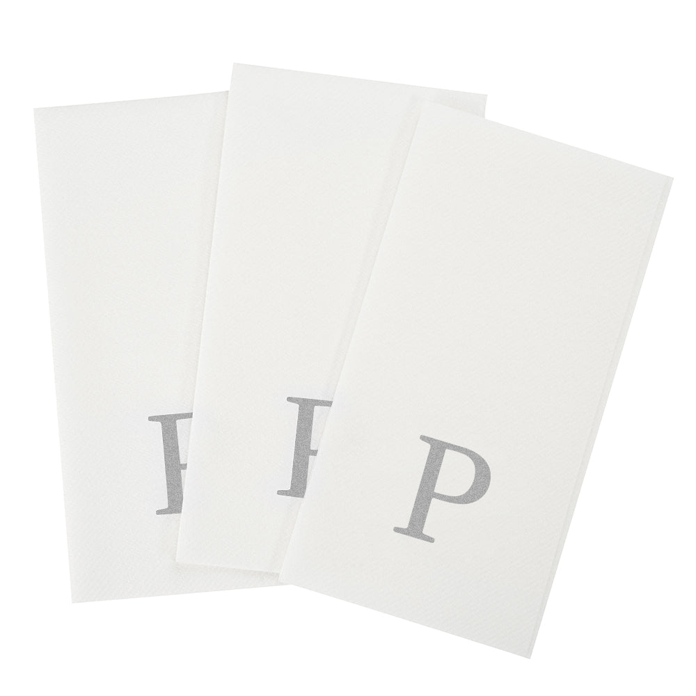 Luxenap Rectangle Silver Letter P White Paper Linen-Feel Guest Towel / Napkin - Air Laid, Sans Serif Font - 15 3/4" x 8" - 2000 count box