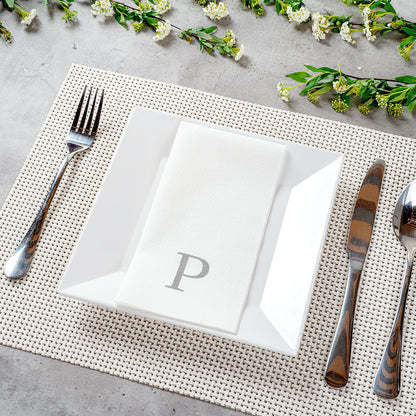 Luxenap Rectangle Silver Letter P White Paper Linen-Feel Guest Towel / Napkin - Air Laid, Sans Serif Font - 15 3/4" x 8" - 2000 count box