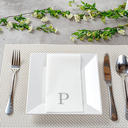 Luxenap Rectangle Silver Letter P White Paper Linen-Feel Guest Towel / Napkin - Air Laid, Sans Serif Font - 15 3/4" x 8" - 2000 count box