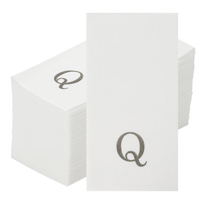 Luxenap Rectangle Silver Letter Q White Paper Linen-Feel Guest Towel / Napkin - Air Laid, Sans Serif Font - 15 3/4" x 8" - 2000 count box
