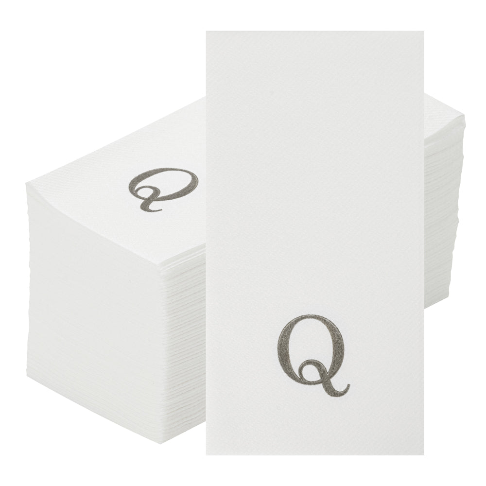 Luxenap Rectangle Silver Letter Q White Paper Linen-Feel Guest Towel / Napkin - Air Laid, Sans Serif Font - 15 3/4" x 8" - 50 count box