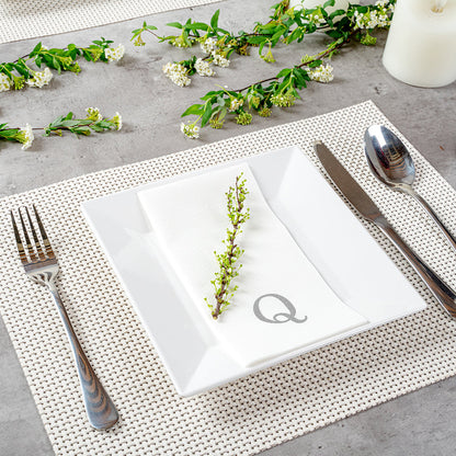 Luxenap Rectangle Silver Letter Q White Paper Linen-Feel Guest Towel / Napkin - Air Laid, Sans Serif Font - 15 3/4" x 8" - 50 count box