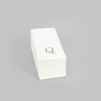 Luxenap Rectangle Silver Letter Q White Paper Linen-Feel Guest Towel / Napkin - Air Laid, Sans Serif Font - 15 3/4" x 8" - 50 count box
