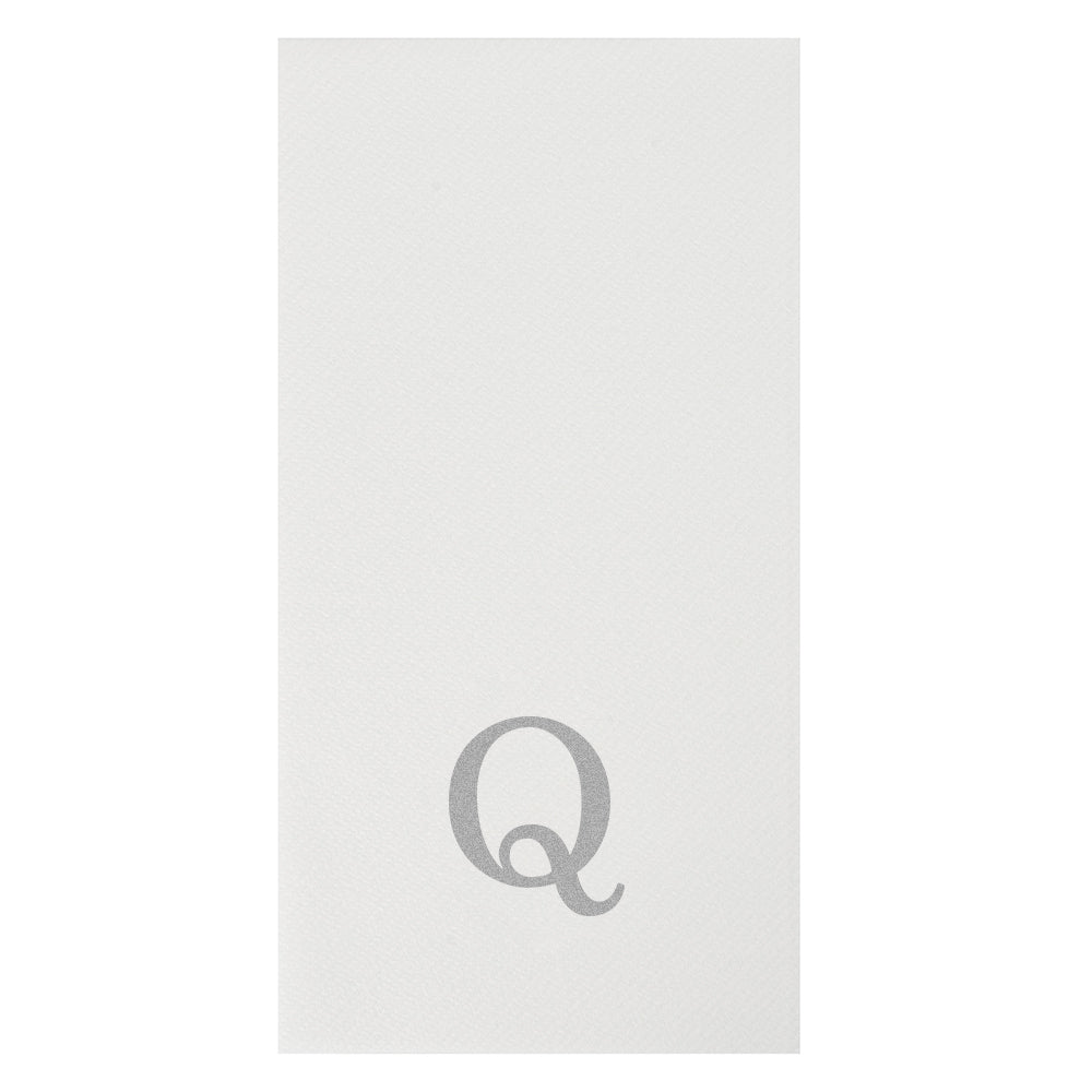 Luxenap Rectangle Silver Letter Q White Paper Linen-Feel Guest Towel / Napkin - Air Laid, Sans Serif Font - 15 3/4" x 8" - 50 count box