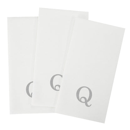 Luxenap Rectangle Silver Letter Q White Paper Linen-Feel Guest Towel / Napkin - Air Laid, Sans Serif Font - 15 3/4" x 8" - 50 count box