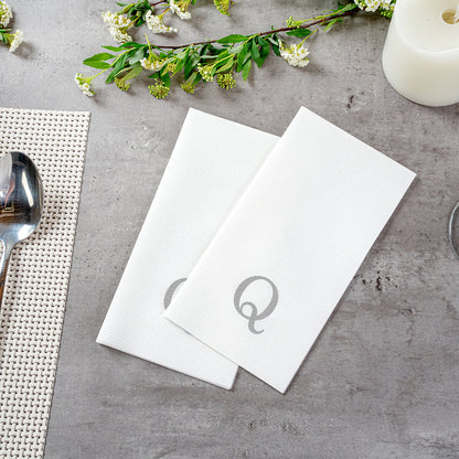 Luxenap Rectangle Silver Letter Q White Paper Linen-Feel Guest Towel / Napkin - Air Laid, Sans Serif Font - 15 3/4" x 8" - 50 count box