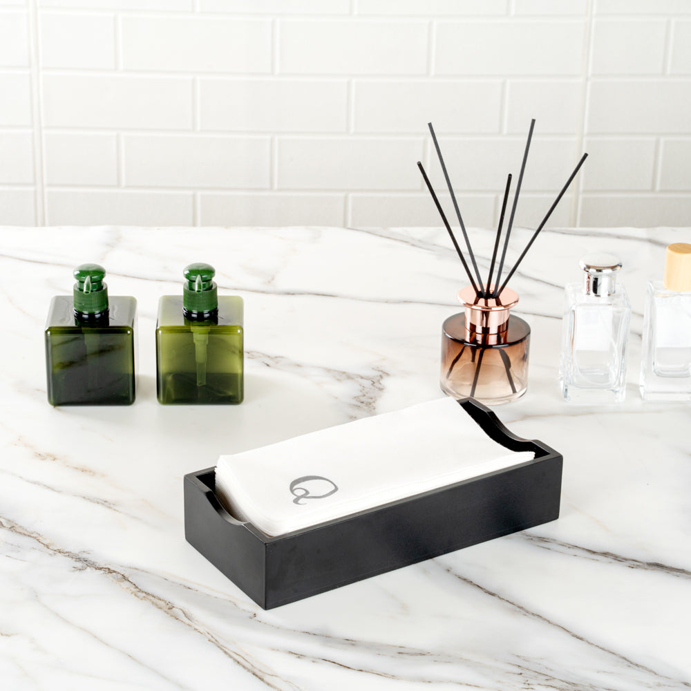 Luxenap Rectangle Silver Letter Q White Paper Linen-Feel Guest Towel / Napkin - Air Laid, Sans Serif Font - 15 3/4" x 8" - 50 count box