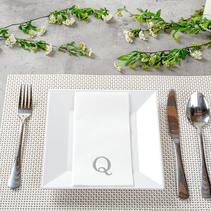 Luxenap Rectangle Silver Letter Q White Paper Linen-Feel Guest Towel / Napkin - Air Laid, Sans Serif Font - 15 3/4" x 8" - 2000 count box
