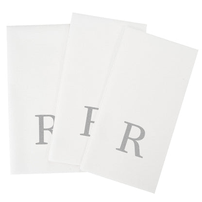 Luxenap Rectangle Silver Letter R White Paper Linen-Feel Guest Towel / Napkin - Air Laid, Sans Serif Font - 15 3/4" x 8" - 2000 count box