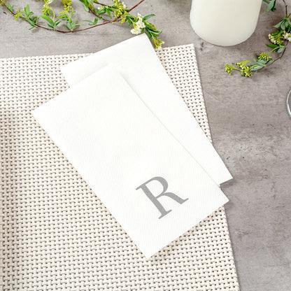 Luxenap Rectangle Silver Letter R White Paper Linen-Feel Guest Towel / Napkin - Air Laid, Sans Serif Font - 15 3/4" x 8" - 2000 count box