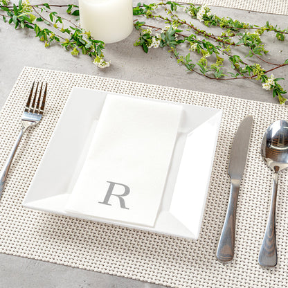 Luxenap Rectangle Silver Letter R White Paper Linen-Feel Guest Towel / Napkin - Air Laid, Sans Serif Font - 15 3/4" x 8" - 2000 count box