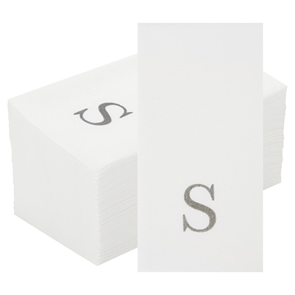 Luxenap Rectangle Silver Letter S White Paper Linen-Feel Guest Towel / Napkin - Air Laid, Sans Serif Font - 15 3/4" x 8" - 50 count box