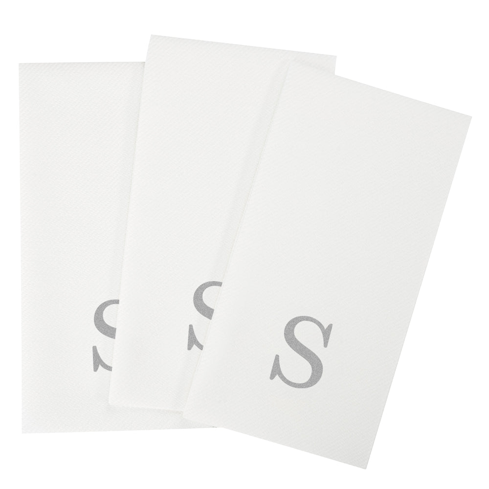 Luxenap Rectangle Silver Letter S White Paper Linen-Feel Guest Towel / Napkin - Air Laid, Sans Serif Font - 15 3/4" x 8" - 50 count box