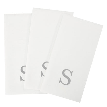 Luxenap Rectangle Silver Letter S White Paper Linen-Feel Guest Towel / Napkin - Air Laid, Sans Serif Font - 15 3/4" x 8" - 50 count box