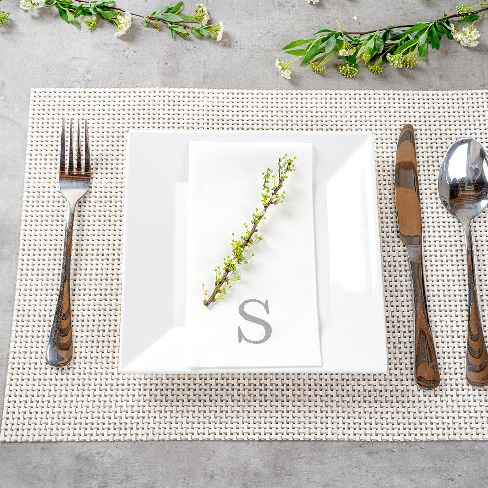 Luxenap Rectangle Silver Letter S White Paper Linen-Feel Guest Towel / Napkin - Air Laid, Sans Serif Font - 15 3/4" x 8" - 2000 count box