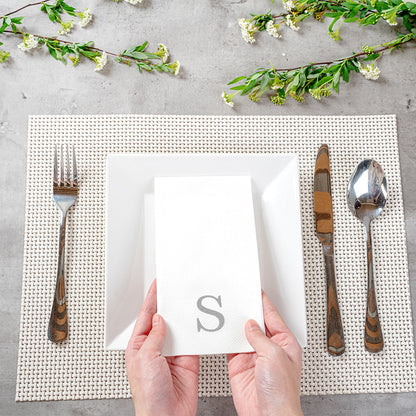 Luxenap Rectangle Silver Letter S White Paper Linen-Feel Guest Towel / Napkin - Air Laid, Sans Serif Font - 15 3/4" x 8" - 2000 count box