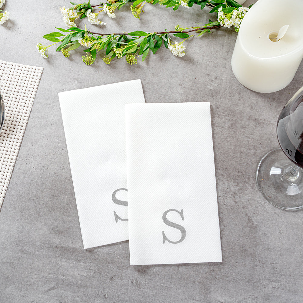Luxenap Rectangle Silver Letter S White Paper Linen-Feel Guest Towel / Napkin - Air Laid, Sans Serif Font - 15 3/4" x 8" - 2000 count box