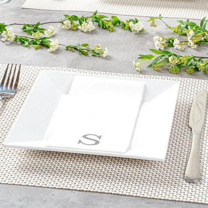 Luxenap Rectangle Silver Letter S White Paper Linen-Feel Guest Towel / Napkin - Air Laid, Sans Serif Font - 15 3/4" x 8" - 2000 count box
