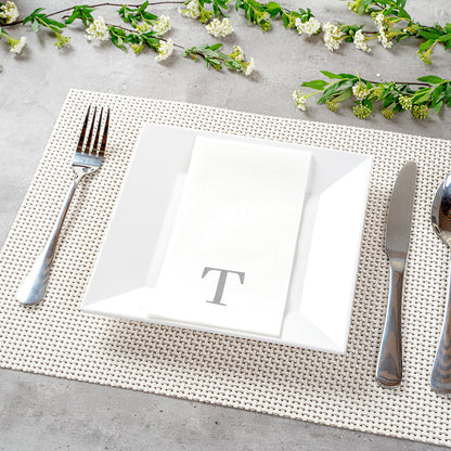Luxenap Rectangle Silver Letter T White Paper Linen-Feel Guest Towel / Napkin - Air Laid, Sans Serif Font - 15 3/4" x 8" - 2000 count box