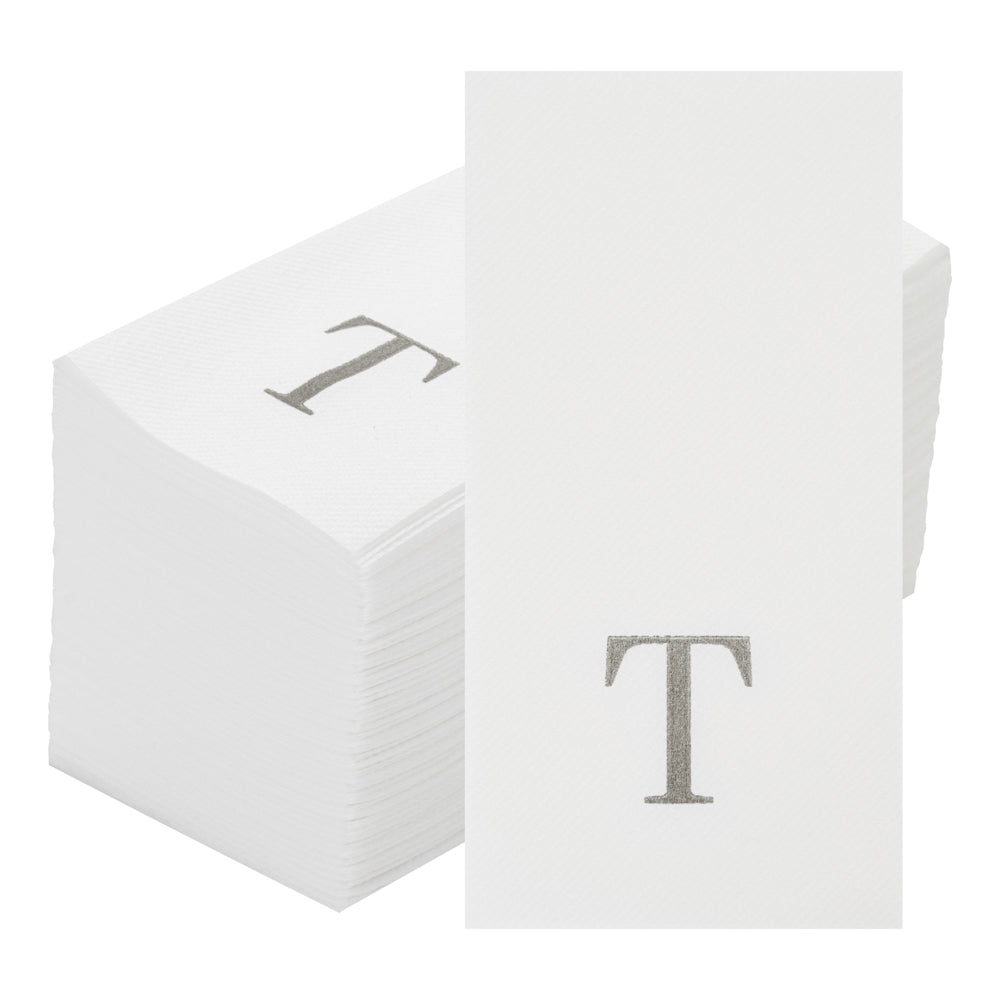 Luxenap Rectangle Silver Letter T White Paper Linen-Feel Guest Towel / Napkin - Air Laid, Sans Serif Font - 15 3/4" x 8" - 50 count box
