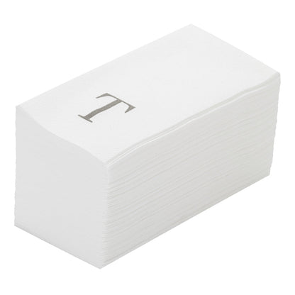 Luxenap Rectangle Silver Letter T White Paper Linen-Feel Guest Towel / Napkin - Air Laid, Sans Serif Font - 15 3/4" x 8" - 50 count box