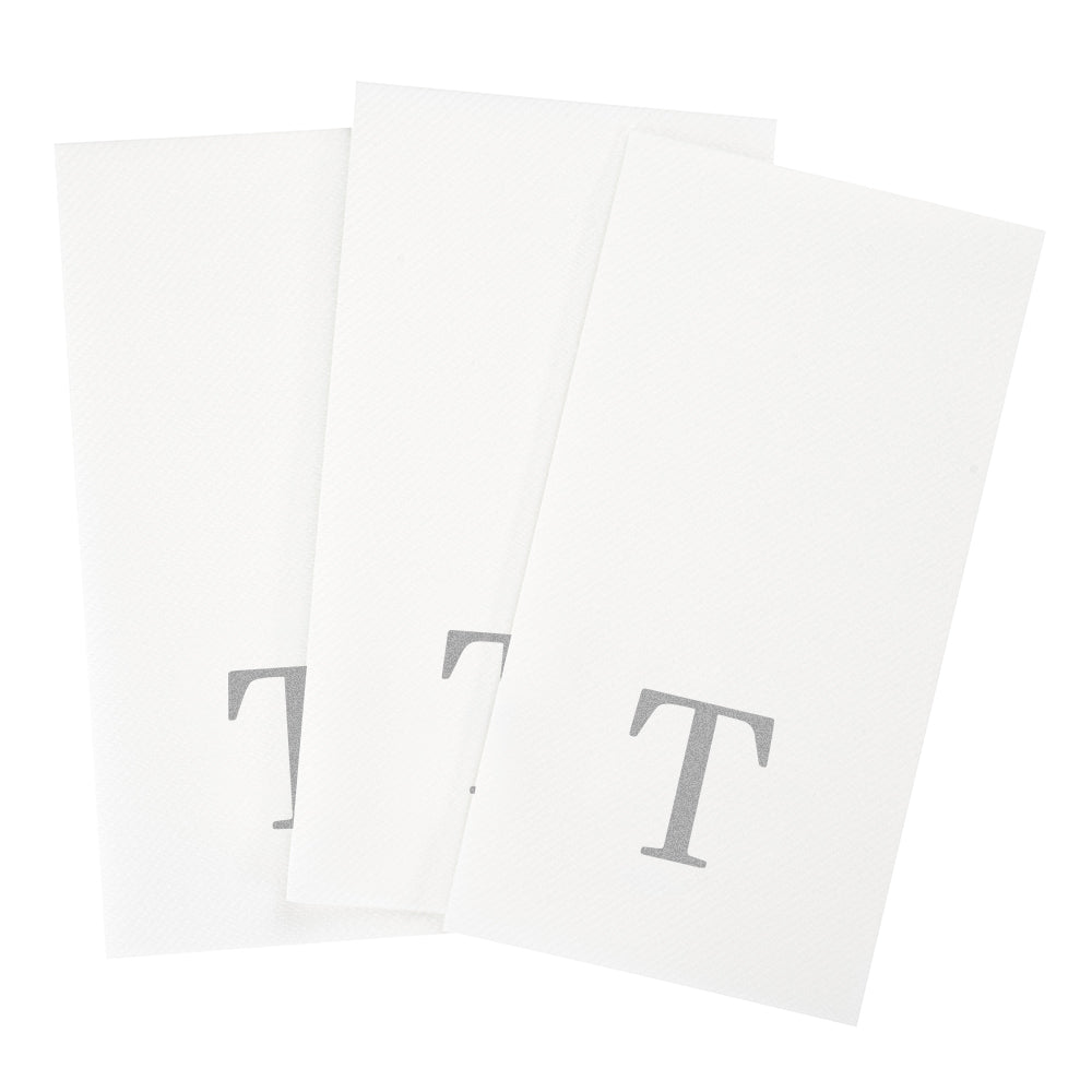Luxenap Rectangle Silver Letter T White Paper Linen-Feel Guest Towel / Napkin - Air Laid, Sans Serif Font - 15 3/4" x 8" - 2000 count box