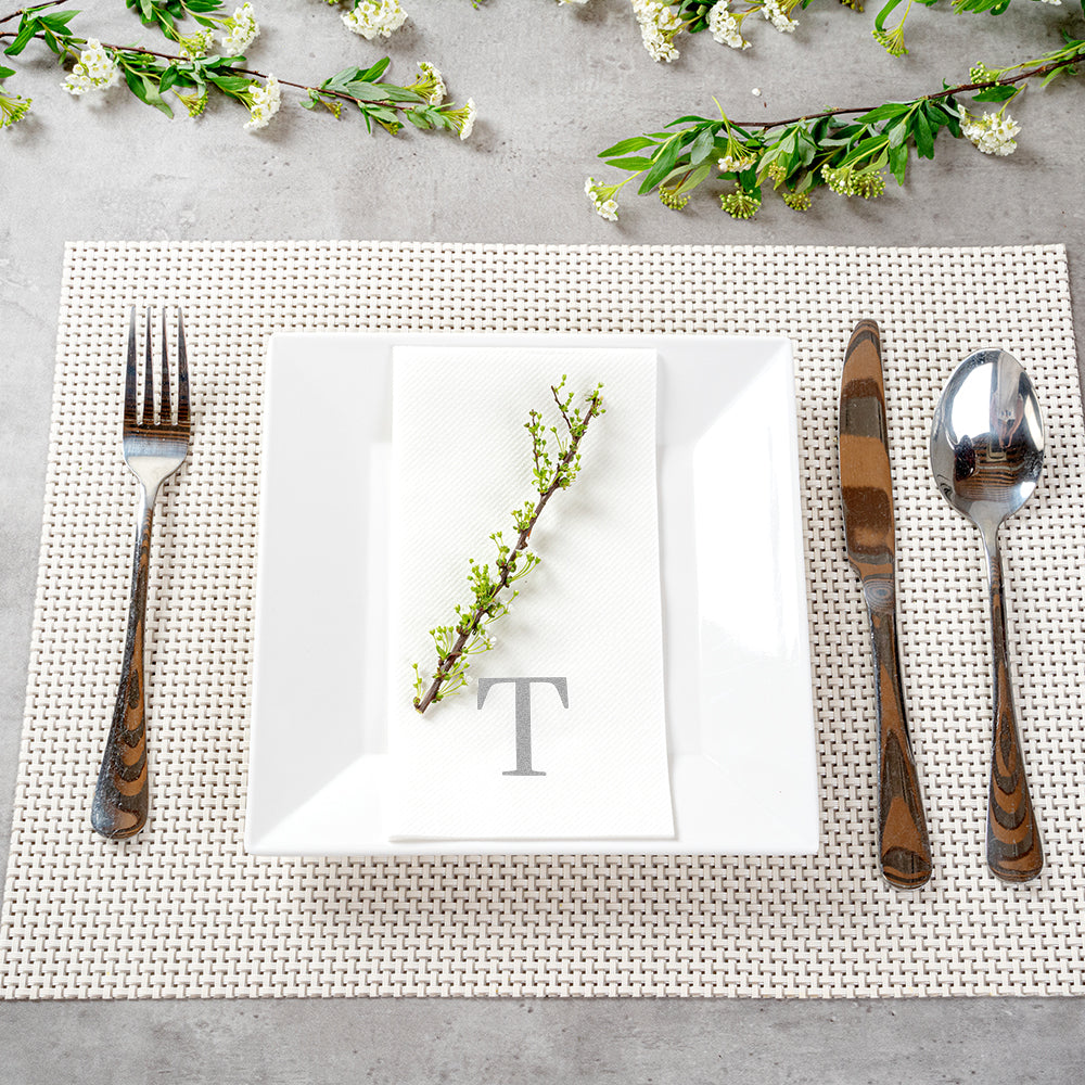 Luxenap Rectangle Silver Letter T White Paper Linen-Feel Guest Towel / Napkin - Air Laid, Sans Serif Font - 15 3/4" x 8" - 2000 count box
