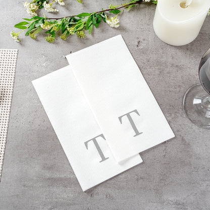 Luxenap Rectangle Silver Letter T White Paper Linen-Feel Guest Towel / Napkin - Air Laid, Sans Serif Font - 15 3/4" x 8" - 2000 count box