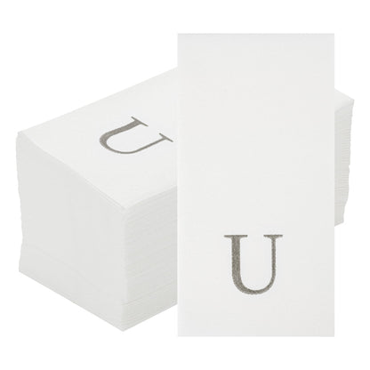 Luxenap Rectangle Silver Letter U White Paper Linen-Feel Guest Towel / Napkin - Air Laid, Sans Serif Font - 15 3/4" x 8" - 50 count box