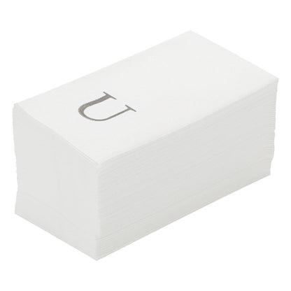 Luxenap Rectangle Silver Letter U White Paper Linen-Feel Guest Towel / Napkin - Air Laid, Sans Serif Font - 15 3/4" x 8" - 50 count box