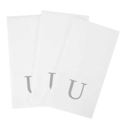 Luxenap Rectangle Silver Letter U White Paper Linen-Feel Guest Towel / Napkin - Air Laid, Sans Serif Font - 15 3/4" x 8" - 50 count box