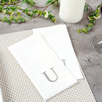 Luxenap Rectangle Silver Letter U White Paper Linen-Feel Guest Towel / Napkin - Air Laid, Sans Serif Font - 15 3/4" x 8" - 50 count box