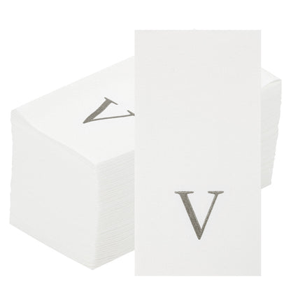 Luxenap Rectangle Silver Letter V White Paper Linen-Feel Guest Towel / Napkin - Air Laid, Sans Serif Font - 15 3/4" x 8" - 50 count box