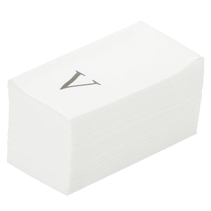 Luxenap Rectangle Silver Letter V White Paper Linen-Feel Guest Towel / Napkin - Air Laid, Sans Serif Font - 15 3/4" x 8" - 50 count box