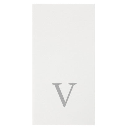 Luxenap Rectangle Silver Letter V White Paper Linen-Feel Guest Towel / Napkin - Air Laid, Sans Serif Font - 15 3/4" x 8" - 50 count box