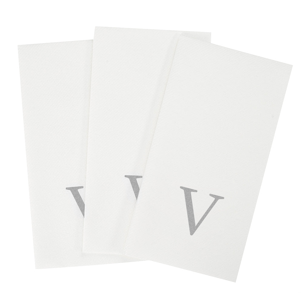 Luxenap Rectangle Silver Letter V White Paper Linen-Feel Guest Towel / Napkin - Air Laid, Sans Serif Font - 15 3/4" x 8" - 50 count box