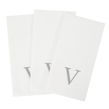Luxenap Rectangle Silver Letter V White Paper Linen-Feel Guest Towel / Napkin - Air Laid, Sans Serif Font - 15 3/4" x 8" - 50 count box