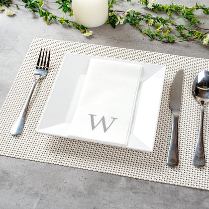 Luxenap Rectangle Silver Letter W White Paper Linen-Feel Guest Towel / Napkin - Air Laid, Sans Serif Font - 15 3/4" x 8" - 2000 count box