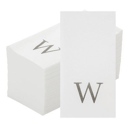 Luxenap Rectangle Silver Letter W White Paper Linen-Feel Guest Towel / Napkin - Air Laid, Sans Serif Font - 15 3/4" x 8" - 50 count box